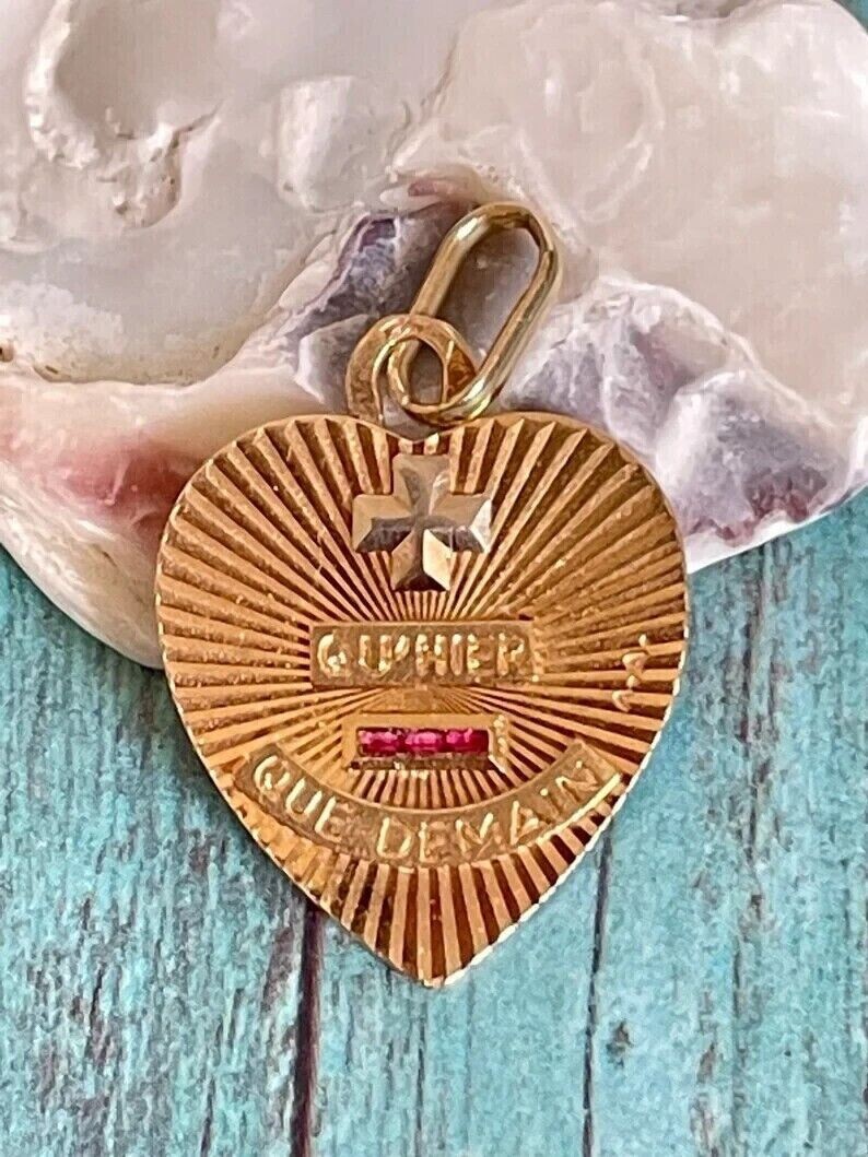 0.20 Carat Lab Created Ruby AUGIS Heart Pendant Solid 14K Yellow Gold Plated