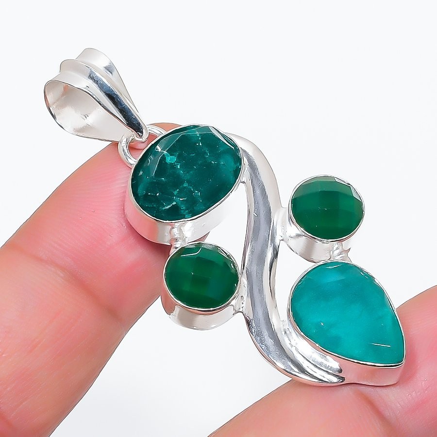Green Jadeite Gemstone 925 Sterling Silver Jewelry Pendant Size 2″ For Gift