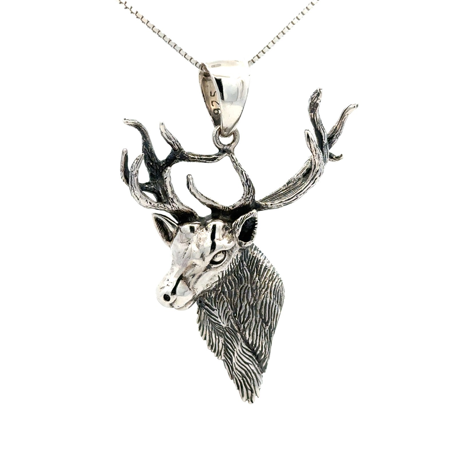 Sterling Silver Elk Head Pendant (1 1/2 x 2 1/4 Inch)