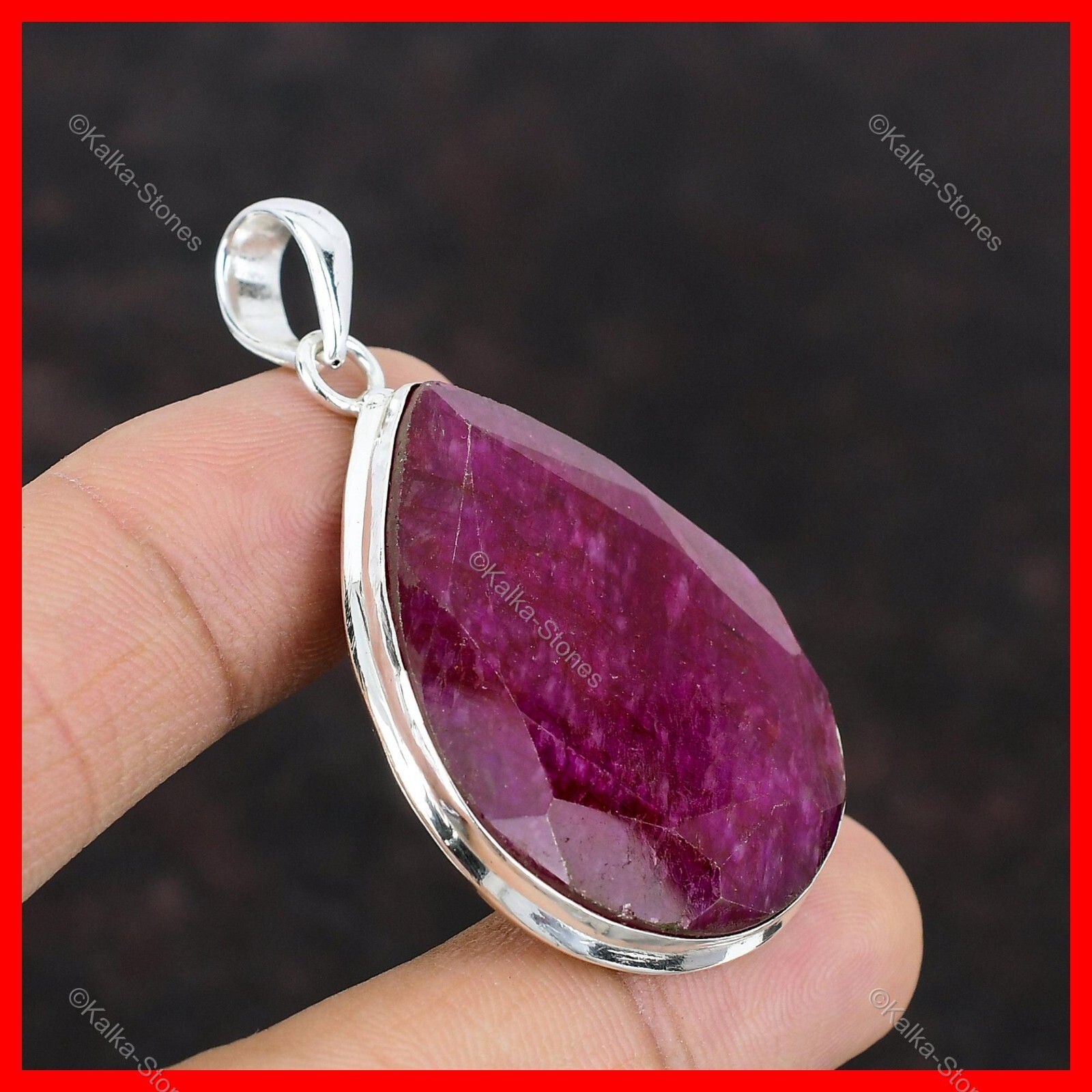 Valentines Deal Kashmir Rubi Stone Engagement Handcrafted New Pendant 925 Silver