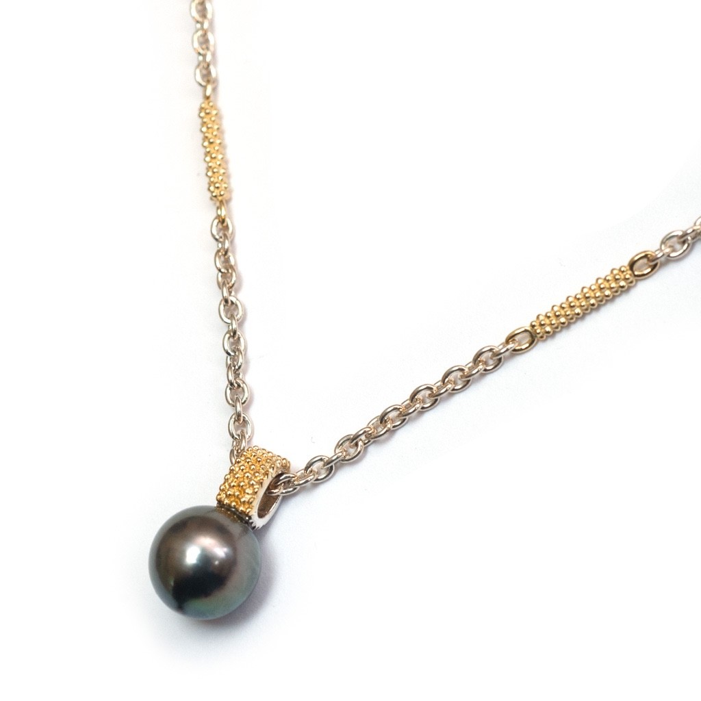 LAGOS Sterling Silver & 18K Gold Luna Black Pearl 16-18″ Necklace New Authentic