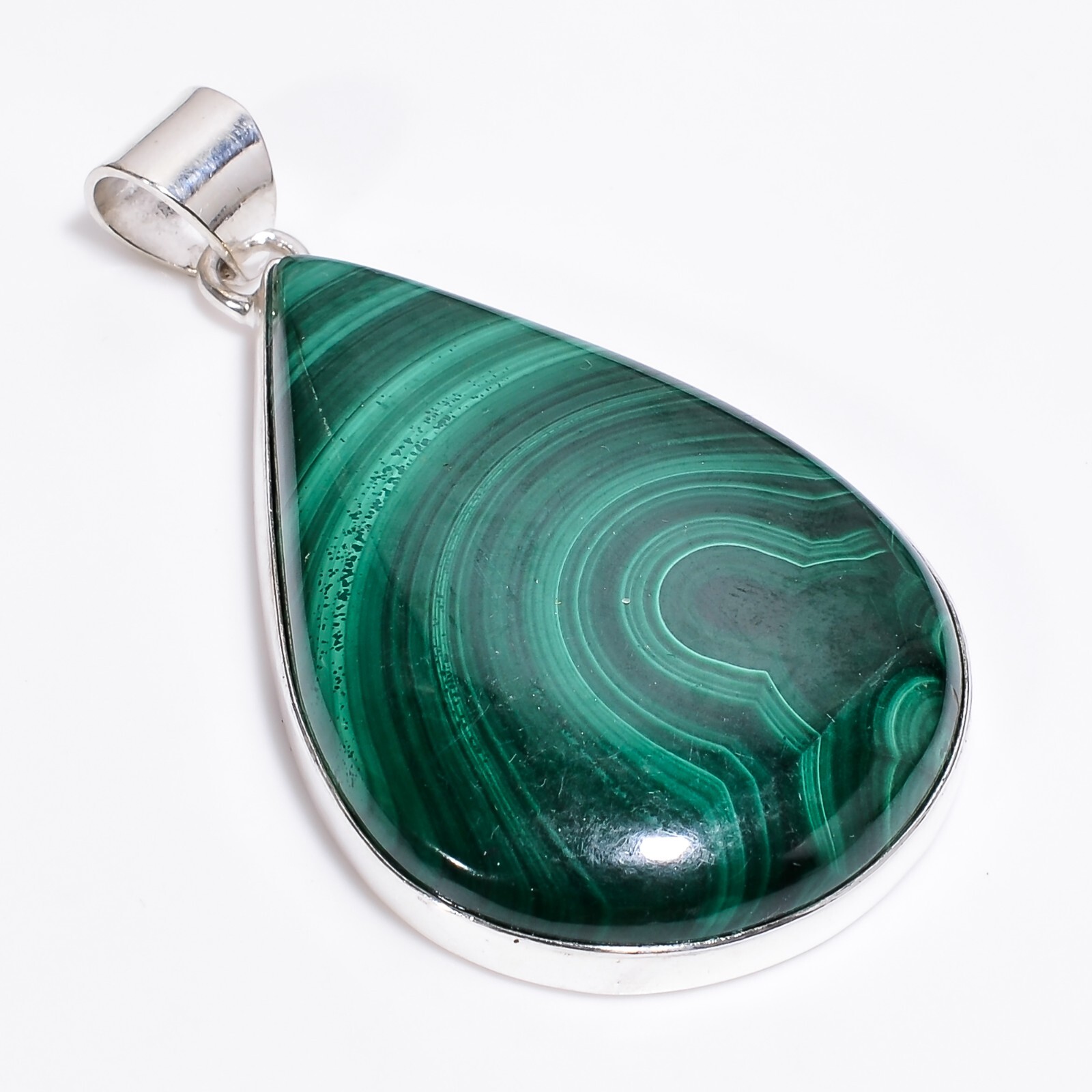 Malachite Gemstone Pendant 925 Sterling Silver Stylish Handmade Jewelry PG263
