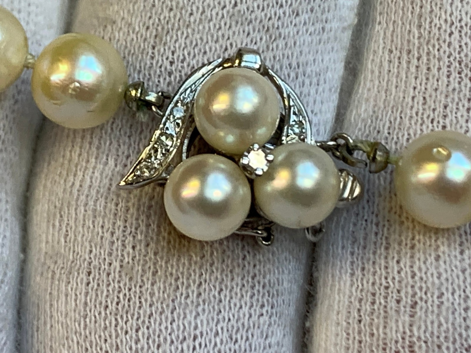 14K White Gold Honora Pearl & Diamond Necklace 32″ Fine Jewelry Box Clasp *READ*