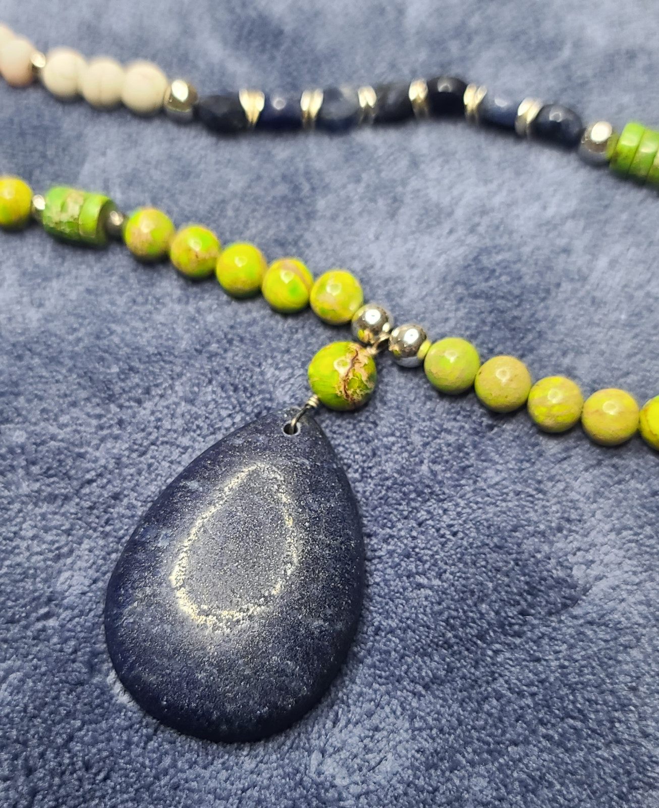 Barse Necklace Lapis Jasper Sterling Silver 925 Genuine Stones White Green Blue