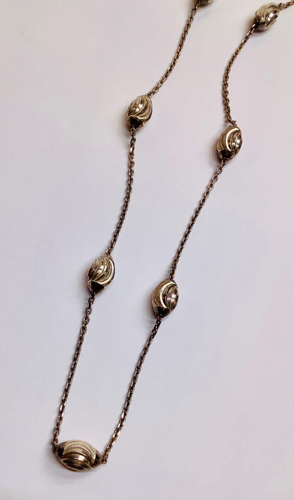 Milor Sterling Silver Unique Swirl Moon Cut Oval Bead Station Necklace 18” Italy