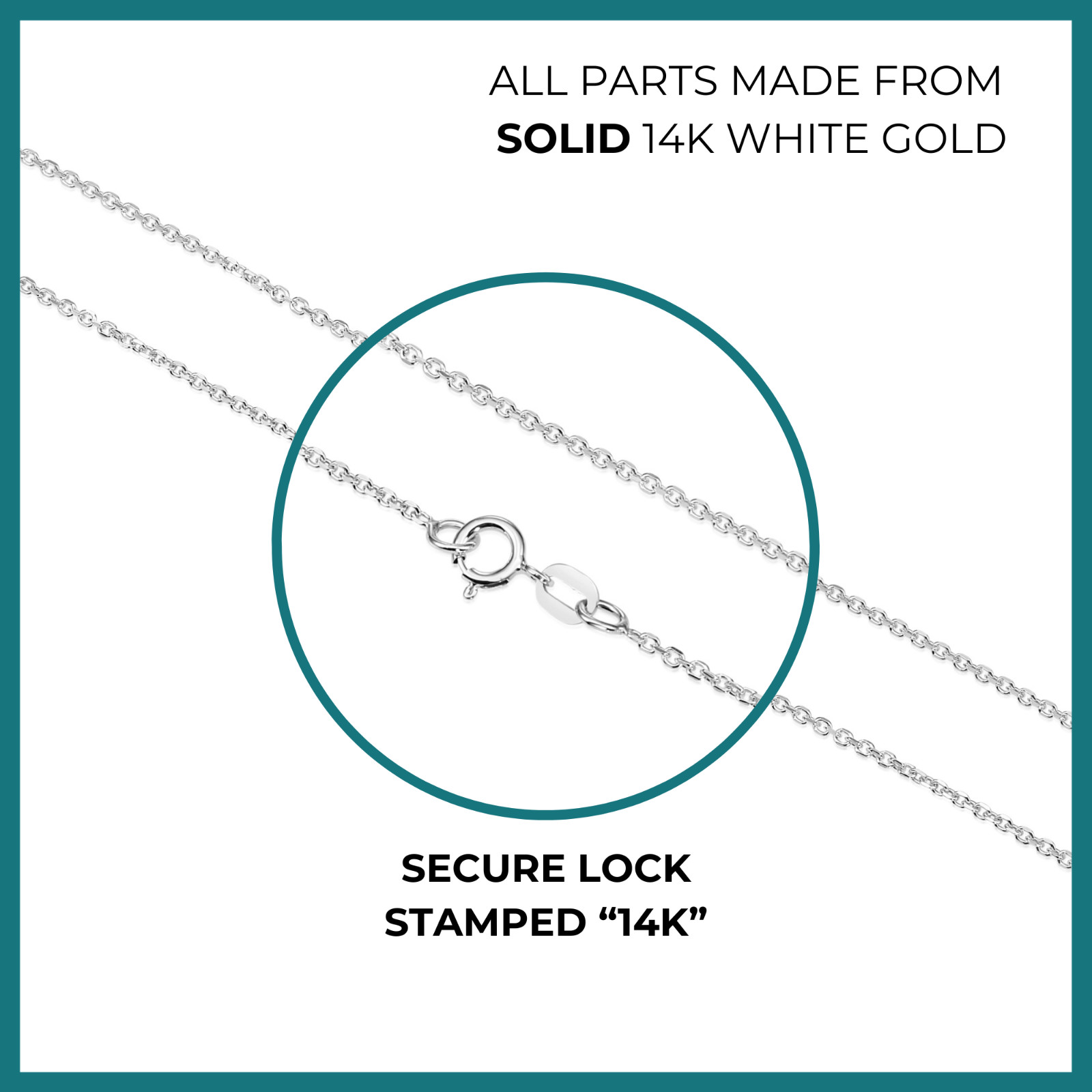 14K Real Solid White Gold Diamond-Cut Thin Dainty Cable Chain Necklace 16″-20″