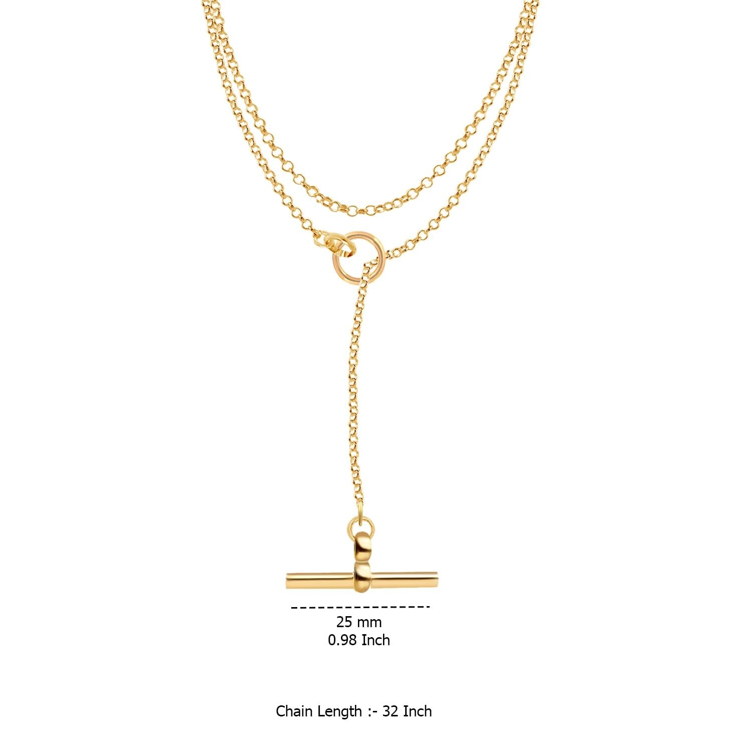 925 Sterling Silver 14K Gold-Plated Open Circle T-Bar Necklace for Women 32 In