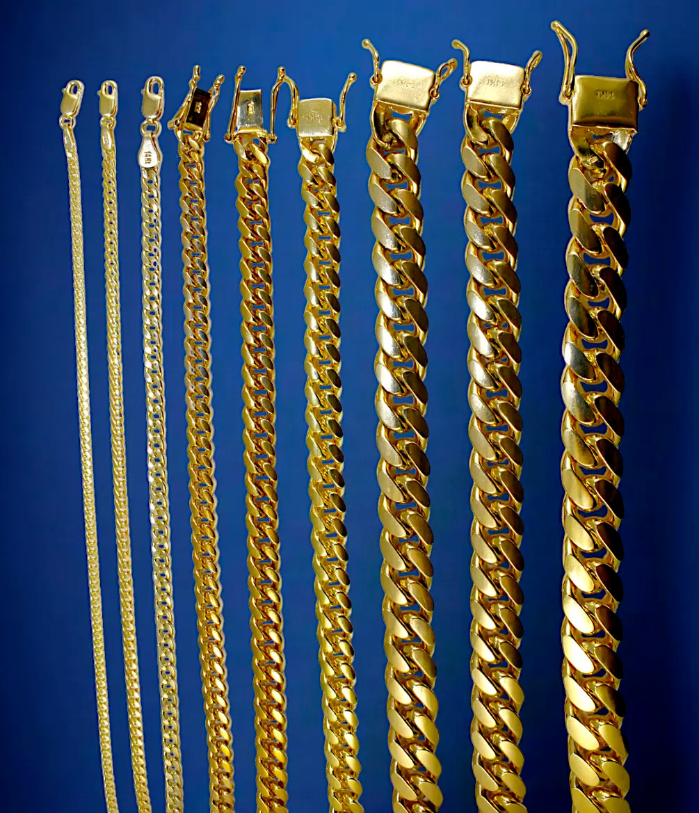 14K Yellow Gold 2mm-12mm SOLID Miami Cuban Necklace Bracelet Chain Gold 7″-30″