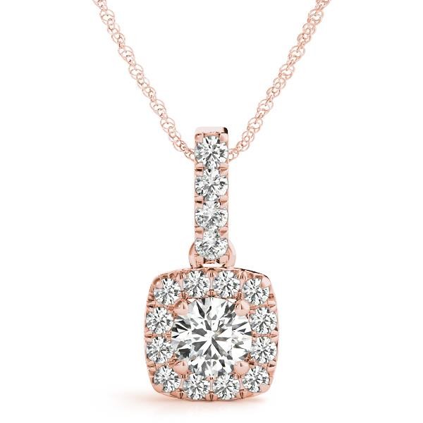 VS F 1.40 Carat Lab Grown Diamond 14K Rose Gold Round Cut Halo Pendant Prong Set