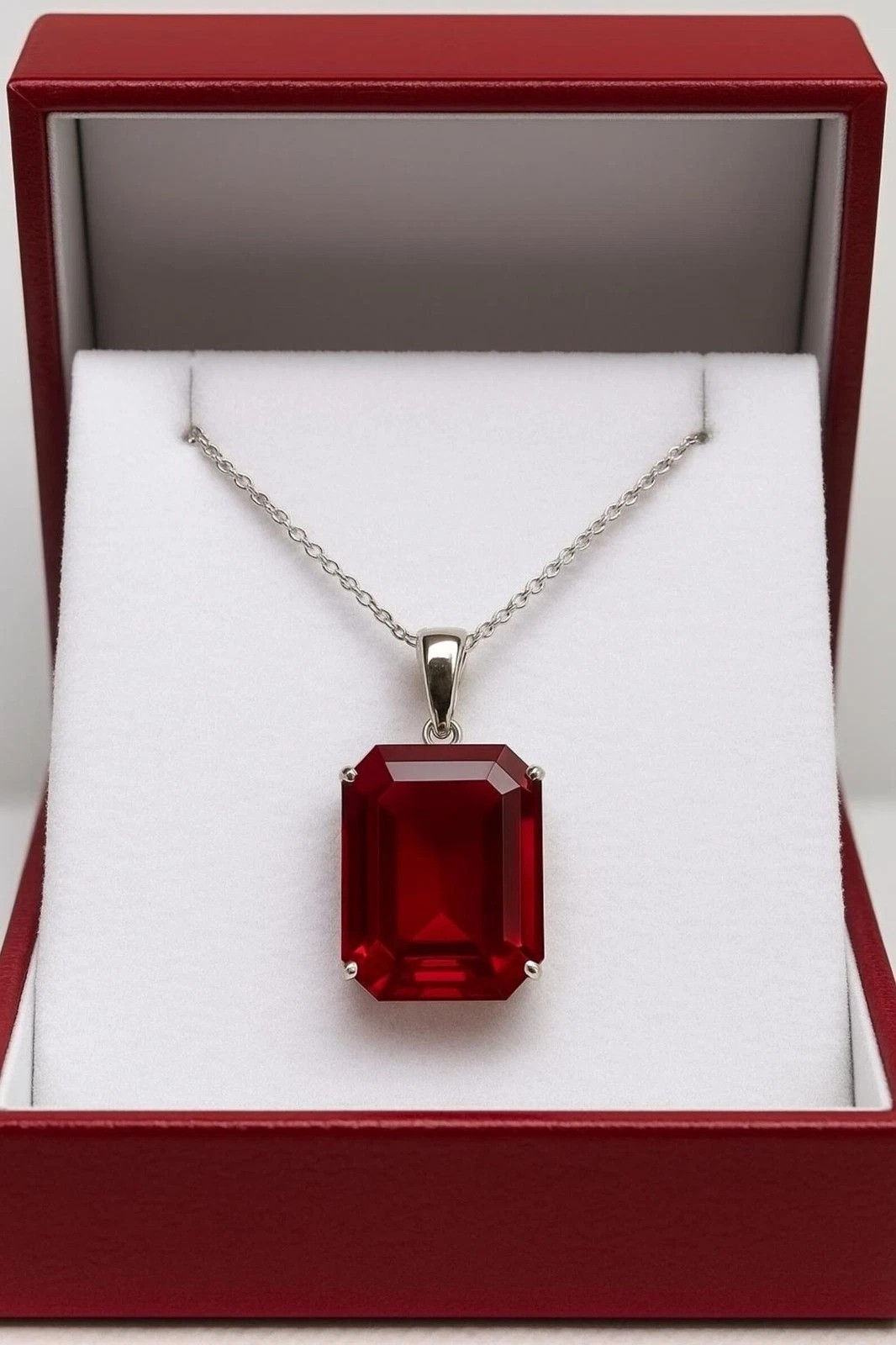 Natural Red Ruby Emerald Cut 925 Solid Silver Pendant Loose Gemstone 28.75 Ct