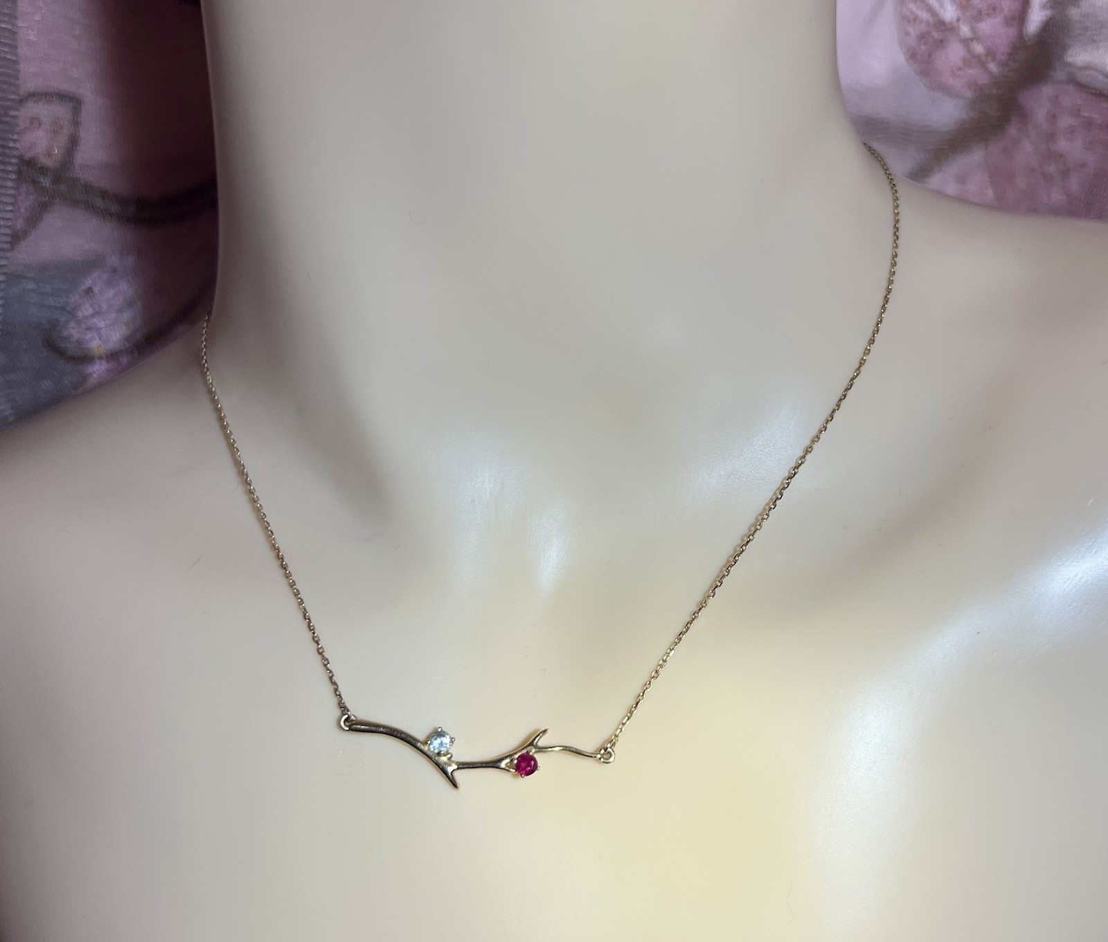 14K Gold Ruby & Aquamarine Branch Necklace | Montana Fine Jewelry | Nature Lover