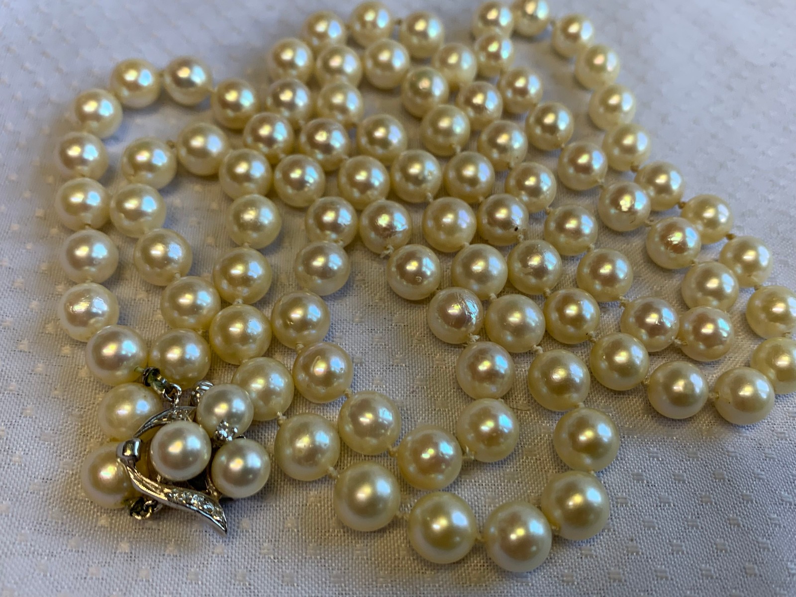 14K White Gold Honora Pearl & Diamond Necklace 32″ Fine Jewelry Box Clasp *READ*