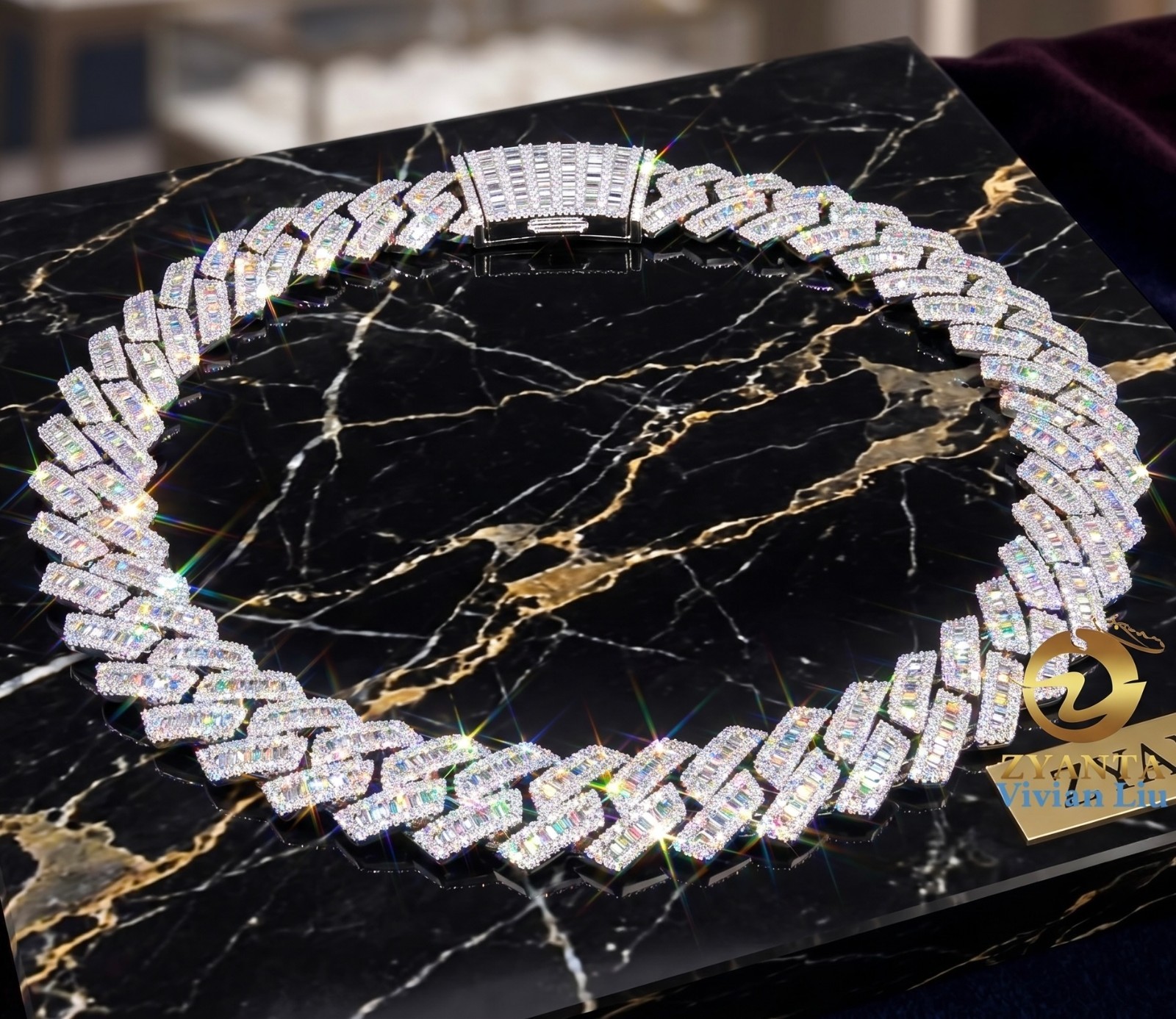 designer necklace VVS baguette Moissanite 15mm 18mm 20mm hip hop fine jewelry