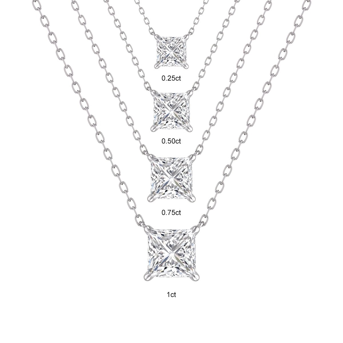 1 Ct Princess Lab Created Grown Floating Diamond E/VS Necklace 14K White Gold