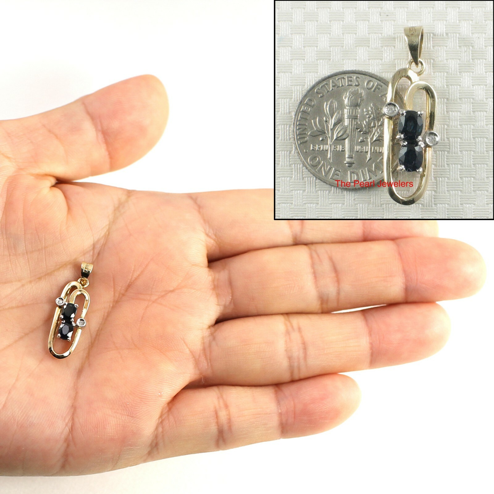 Unique Design 14KT Yellow Solid Gold Genuine Diamond Sapphire Pendant TPJ