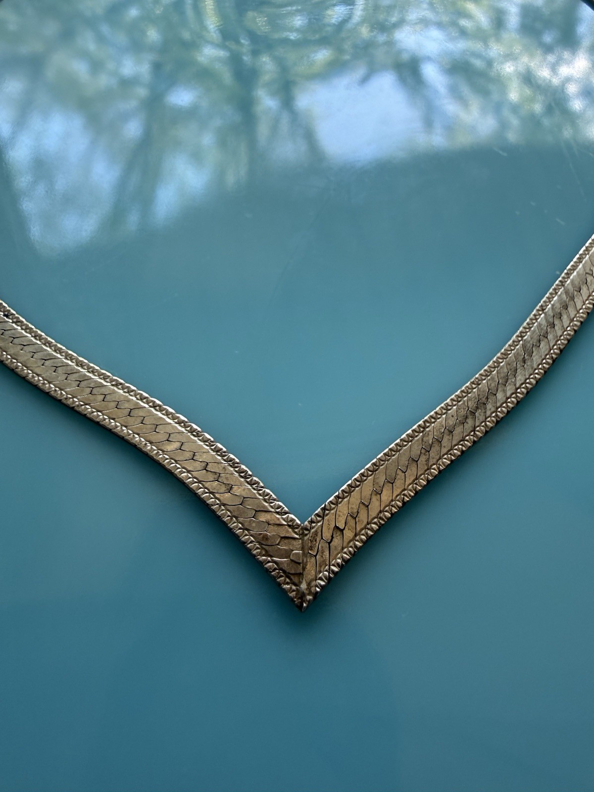 Sterling Silver 925 “V” Shape Woven Herringbone Solid 5mm Chain 17″ 16g