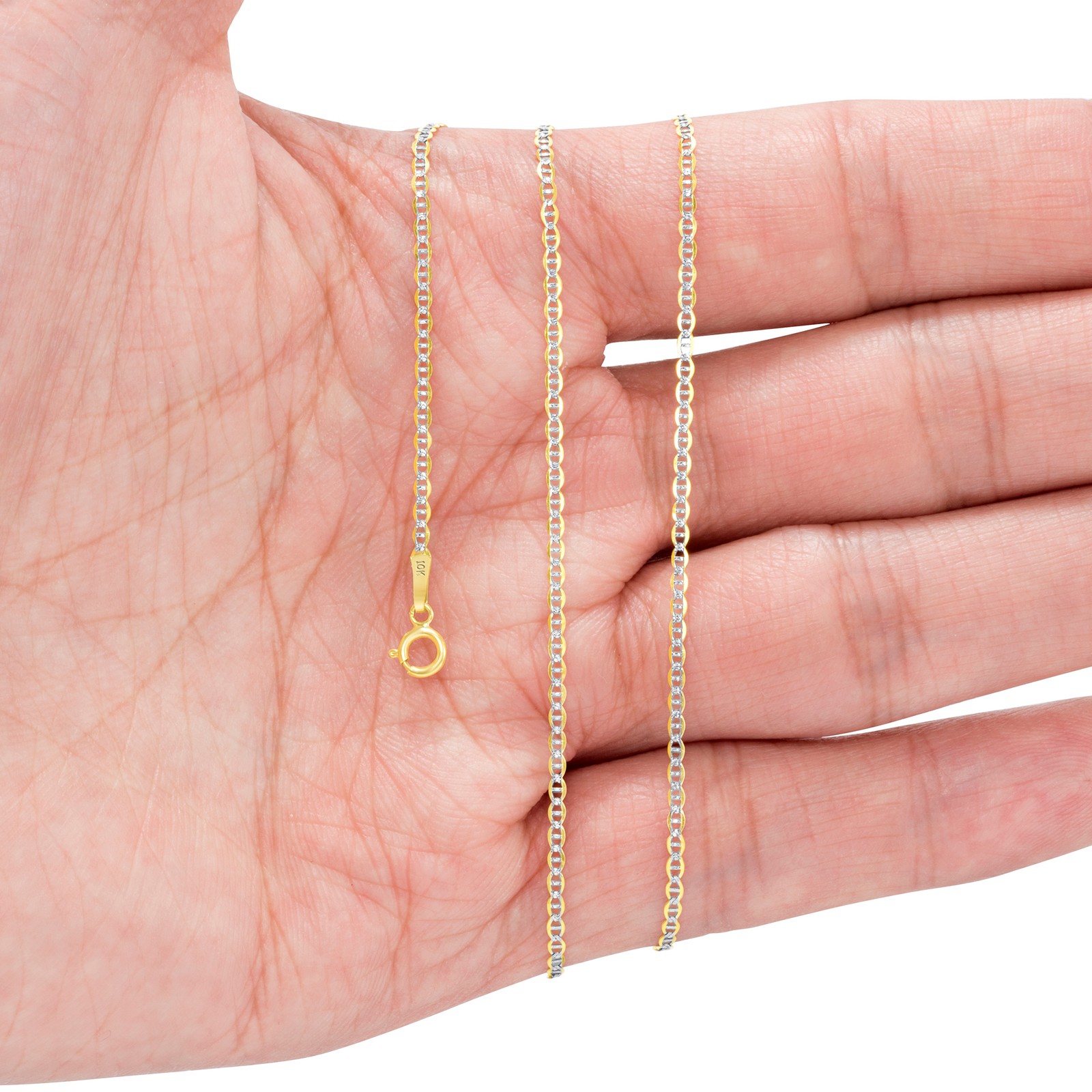 10K Yellow Gold Solid 1.5mm Pave Diamond Cut Mariner Anchor Chain Necklace 16″