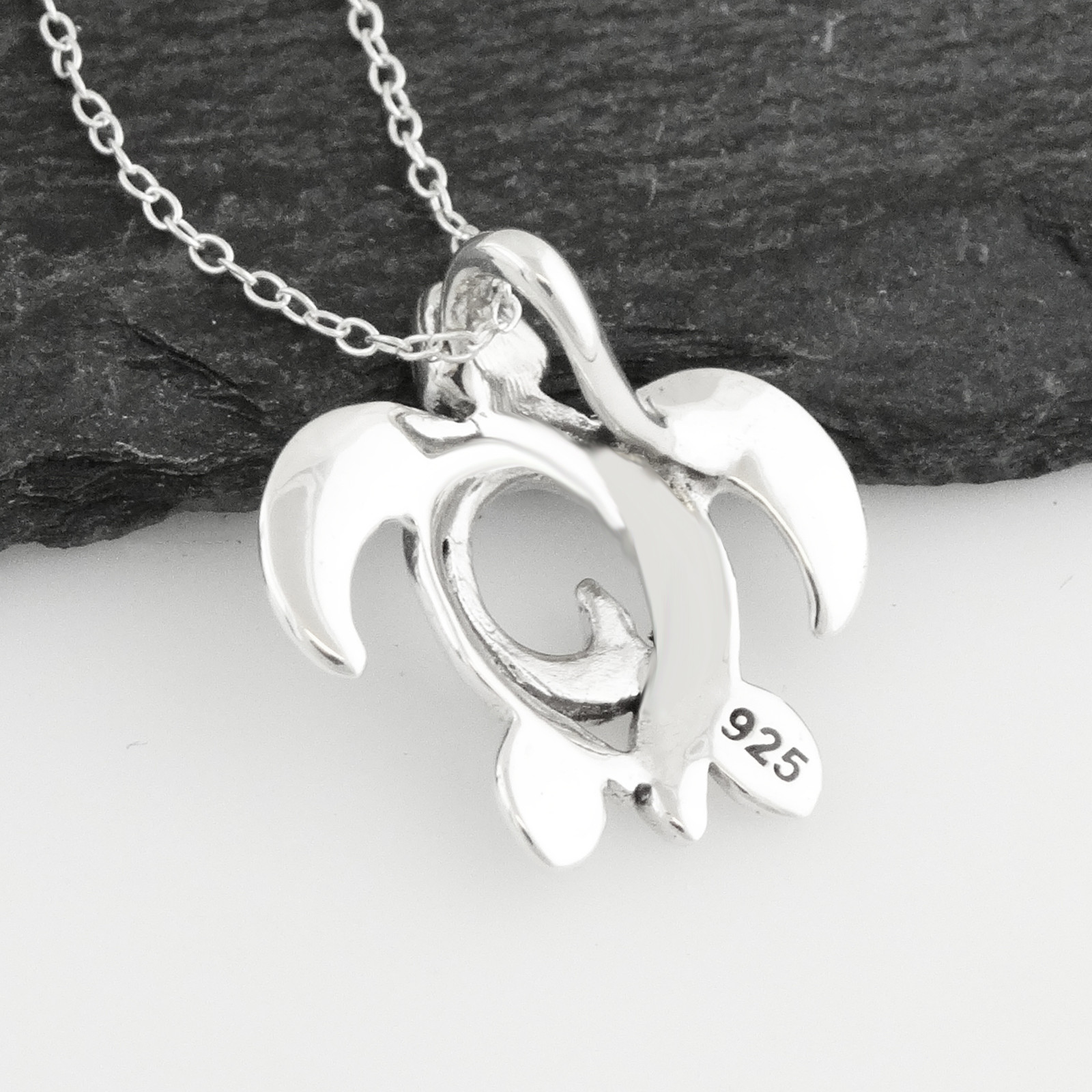 Sea Turtle with Swirl Pendant Necklace – 925 Sterling Silver – Beach Ocean NEW