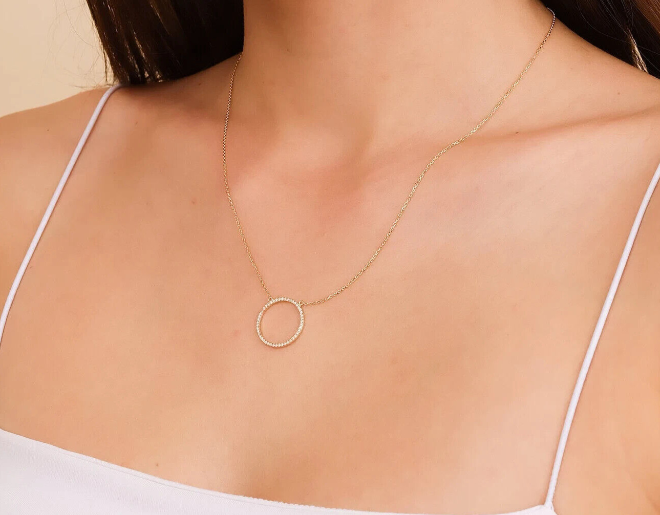 0.40CT Large Circle Pendant Round Natural Diamond GDGL Certify 14k Yellow Gold