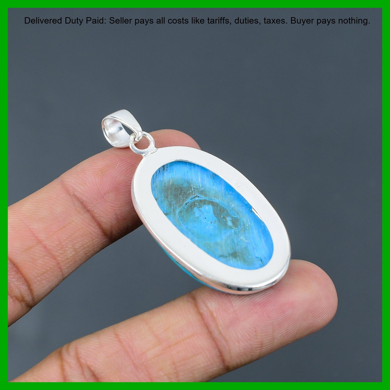 925 Silver Oval Arizona Turquoise Stone Bezel Art Deco Ethnic Wife New Pendant