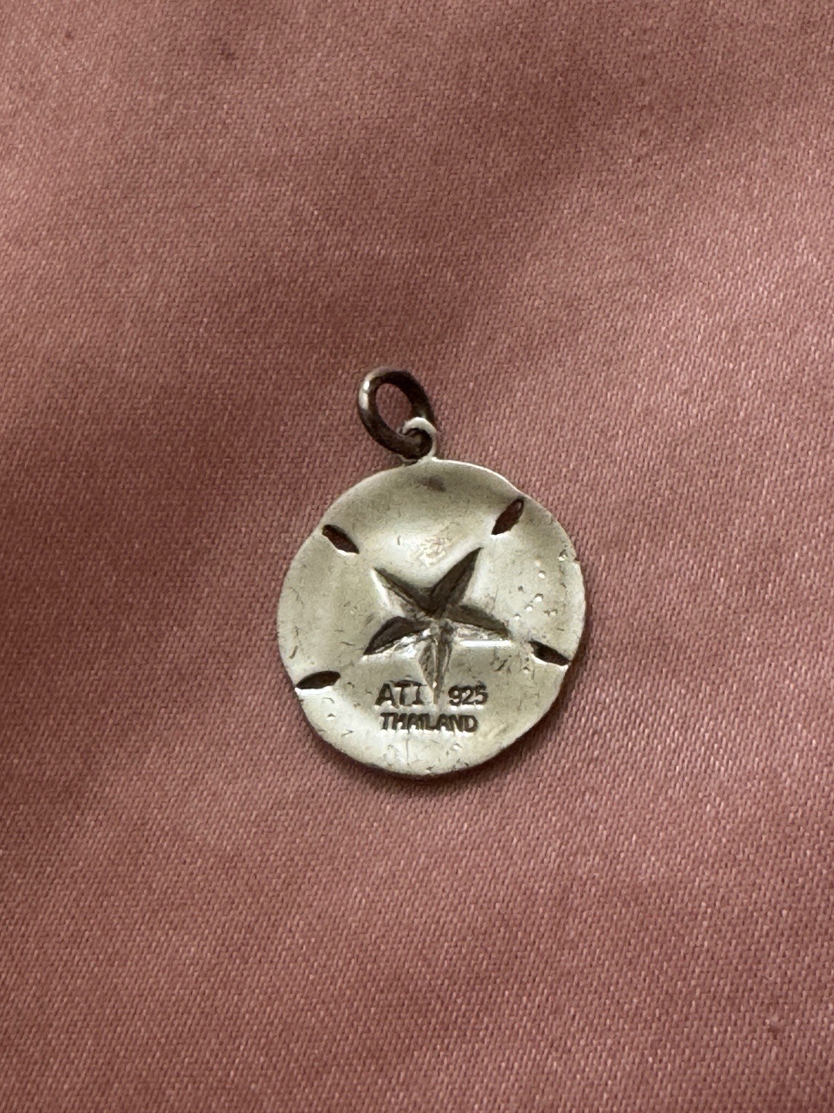 925 Sterling Silver Sand Dollar Round Star Disc Charm Pendant ATI Signed