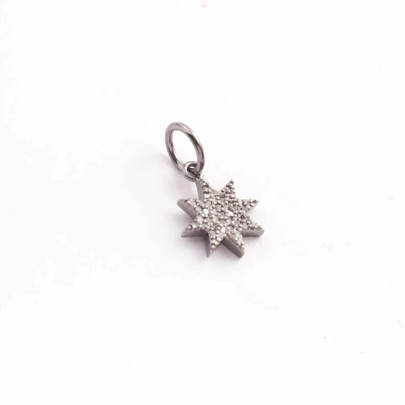 1 Pc Pave Diamond Star Charm Pendant ,925 Sterling Silver Charm,Pave diamond