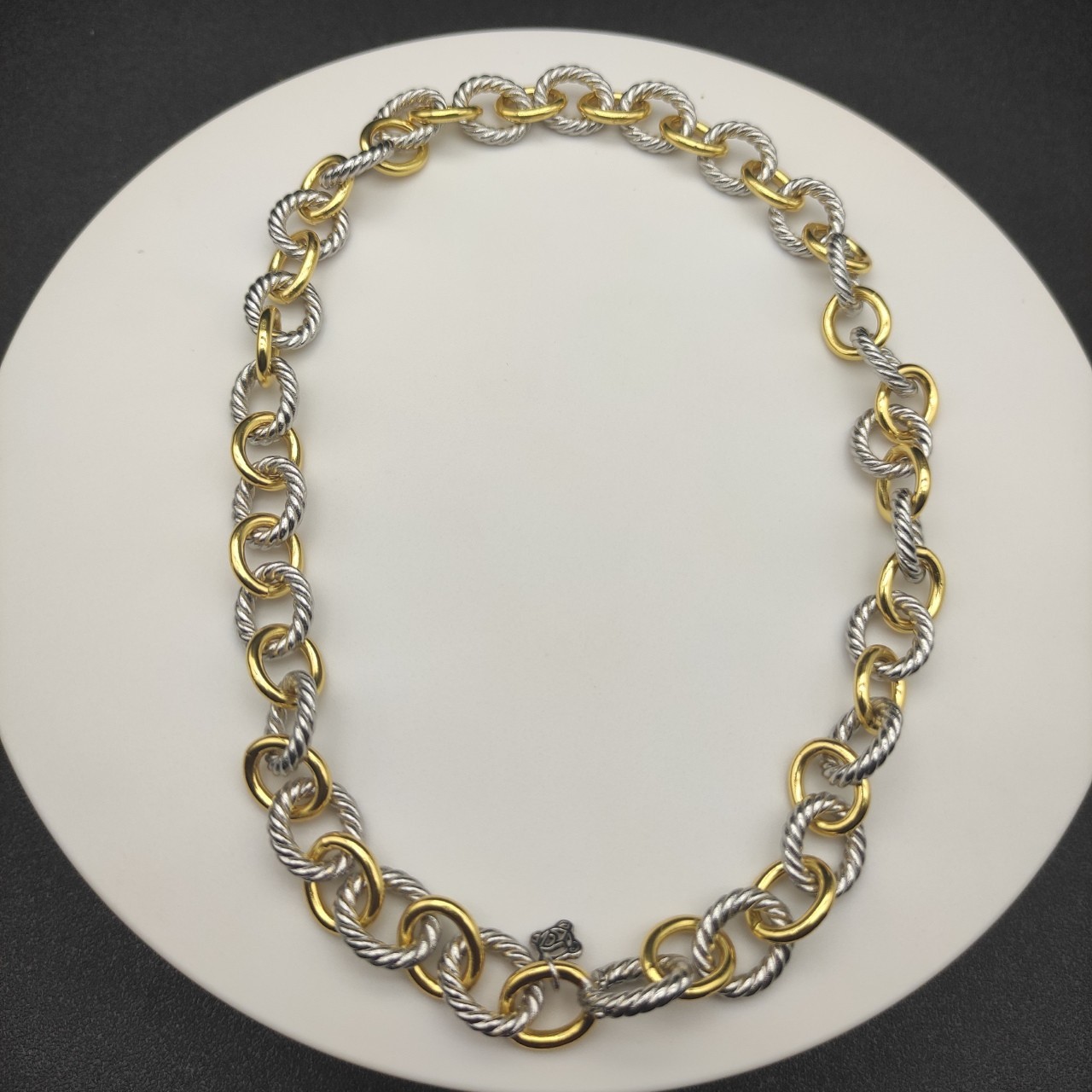 David Yurman Cable Two-Tone 925 Silver 18K Gold Large Oval Link Chain Necklace