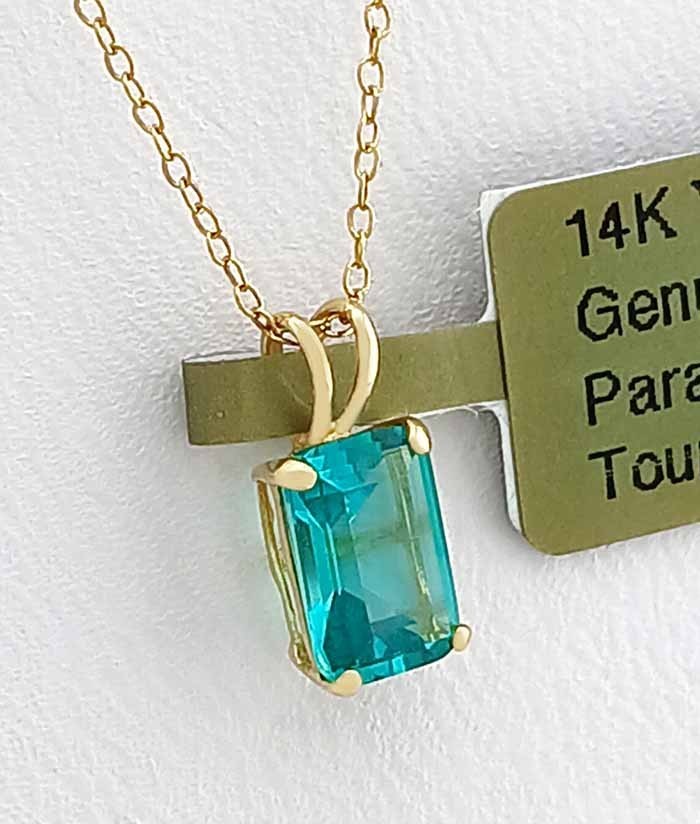 GENUINE 1.02 Cts PARAIBA TOURMALINE PENDANT SOLID 14k YELLOW GOLD -New With Tag