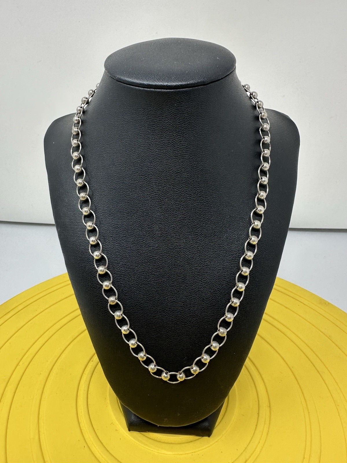 Sterling Silver Milor Rolo Bead & Circle Chain Choker Necklace Modern 20g 19 In