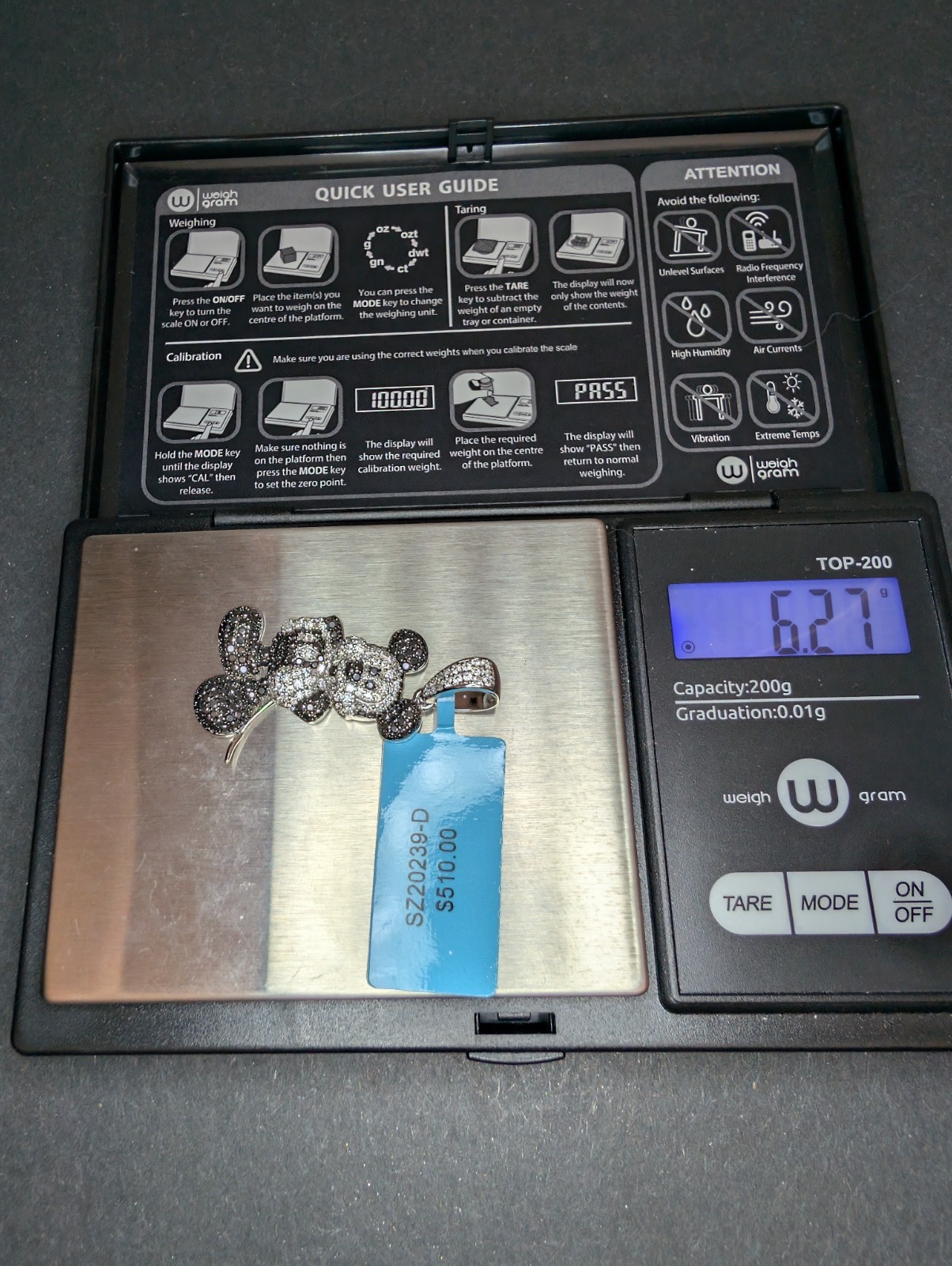 Solid 925 Sterling Silver Iced Out VVS D Moissanite Mickey Mouse Pendant