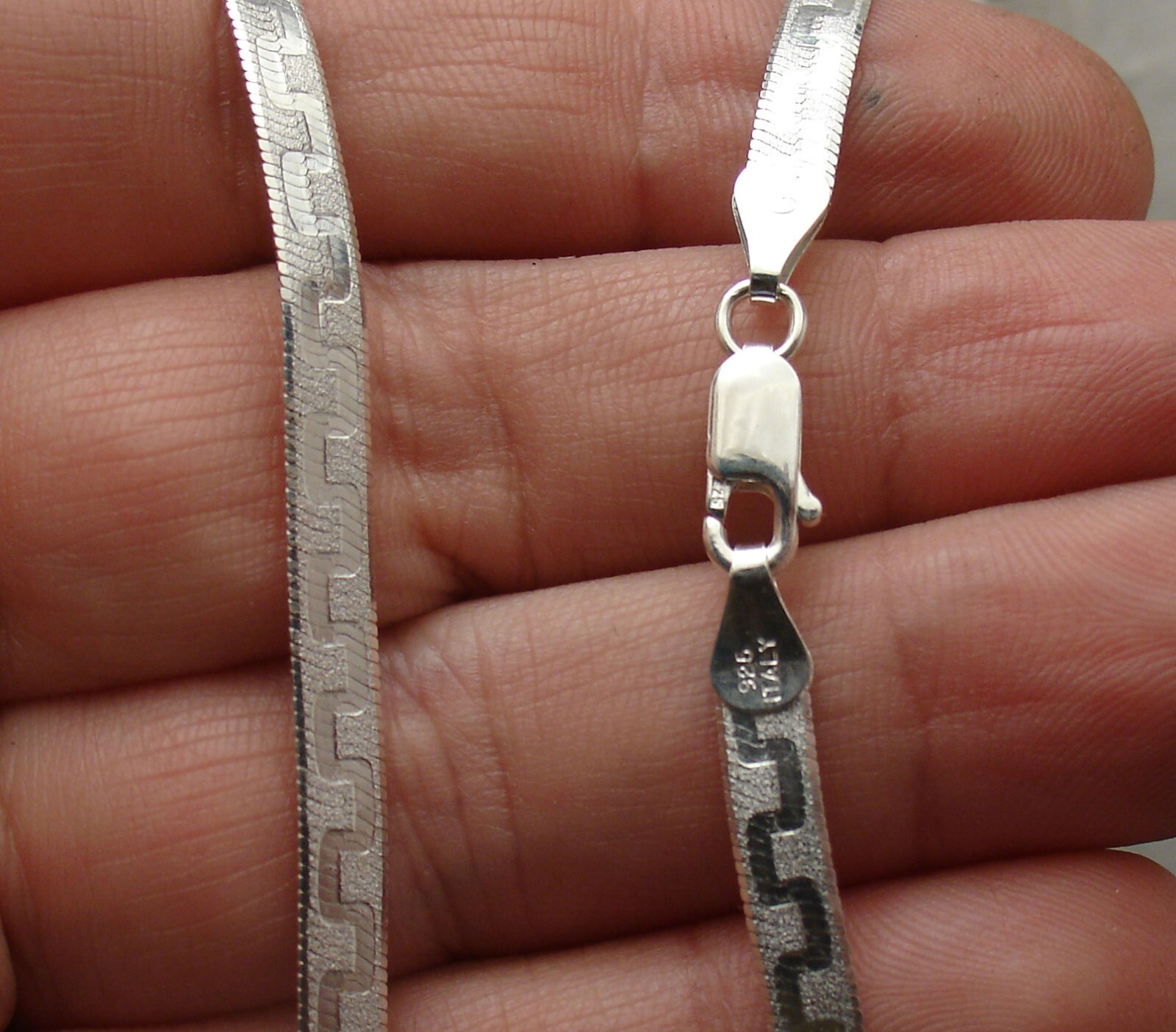 16″ Reversible Greek Key Herringbone Chain Necklace Solid 925 Sterling Silver