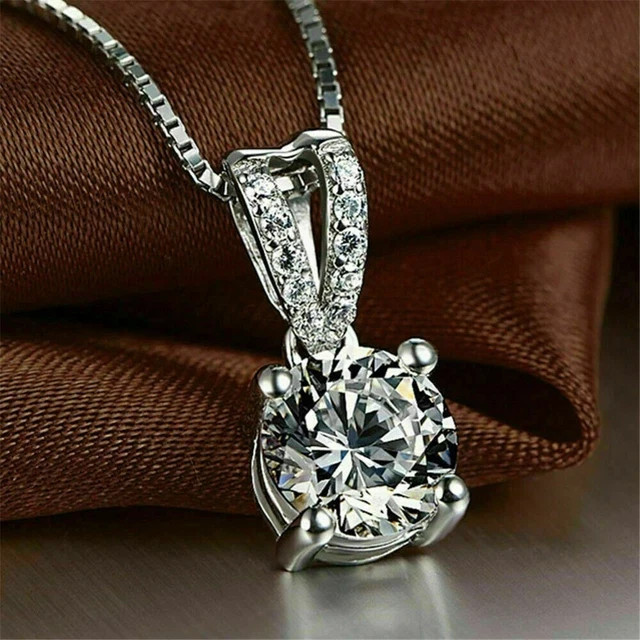 2Ct Round Lab-Created Diamond Solitaire Pendant Necklace 14K White Gold Finish