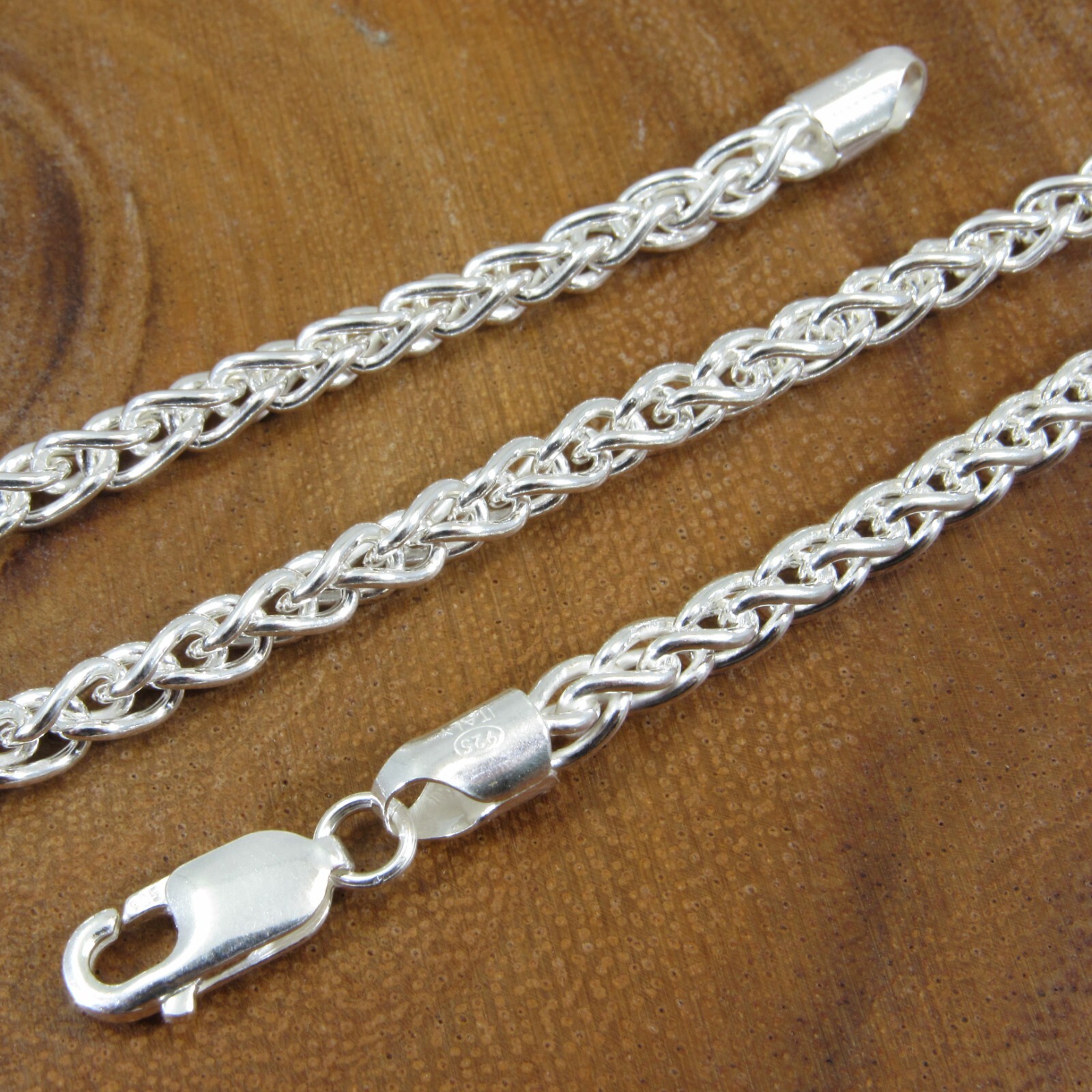 4.5MM Thick Mens Solid 925 Sterling Silver Italian Spiga Wheat Chain Necklace