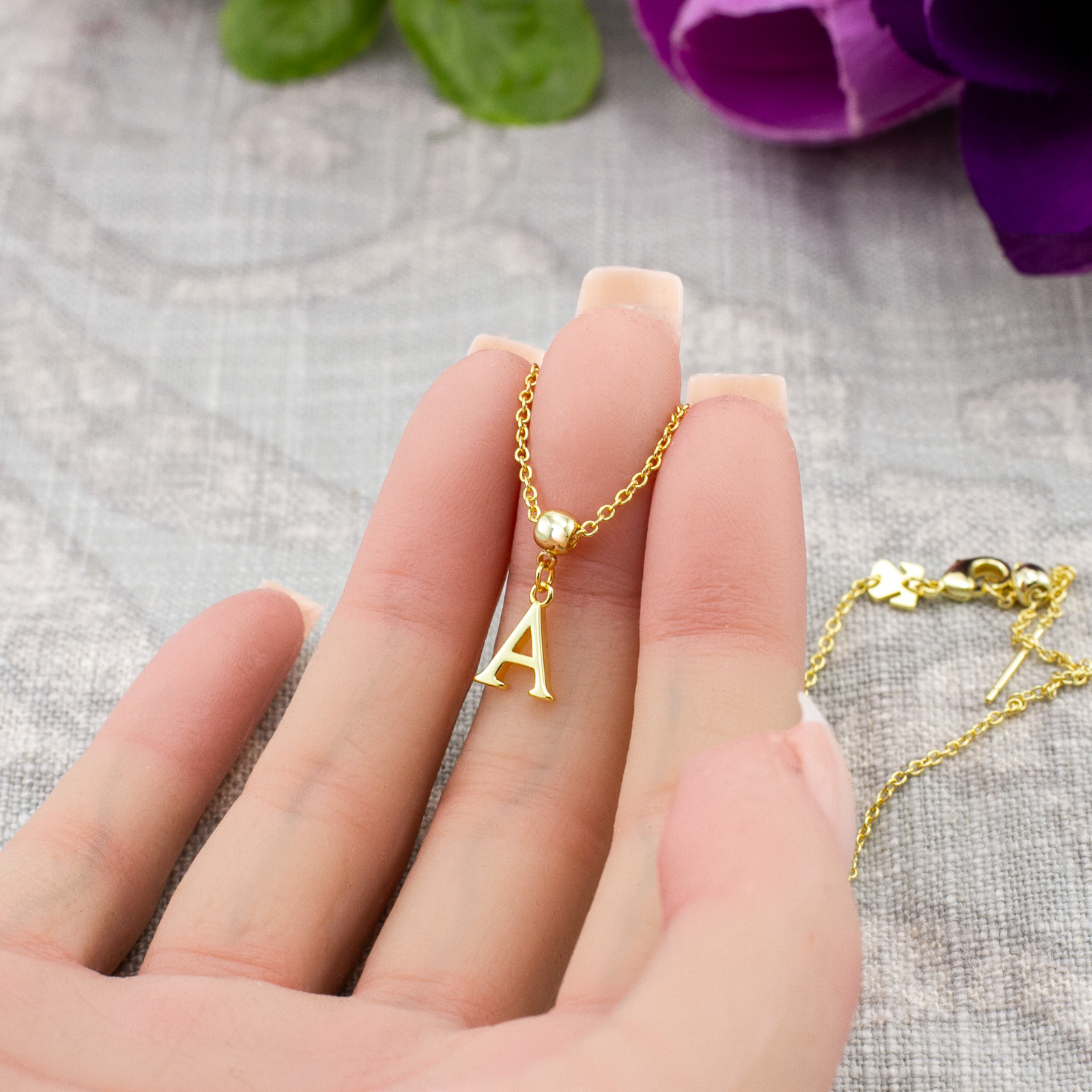 Personalized Initial Necklace – 14k Gold or Silver, Adjustable Letter Pendant