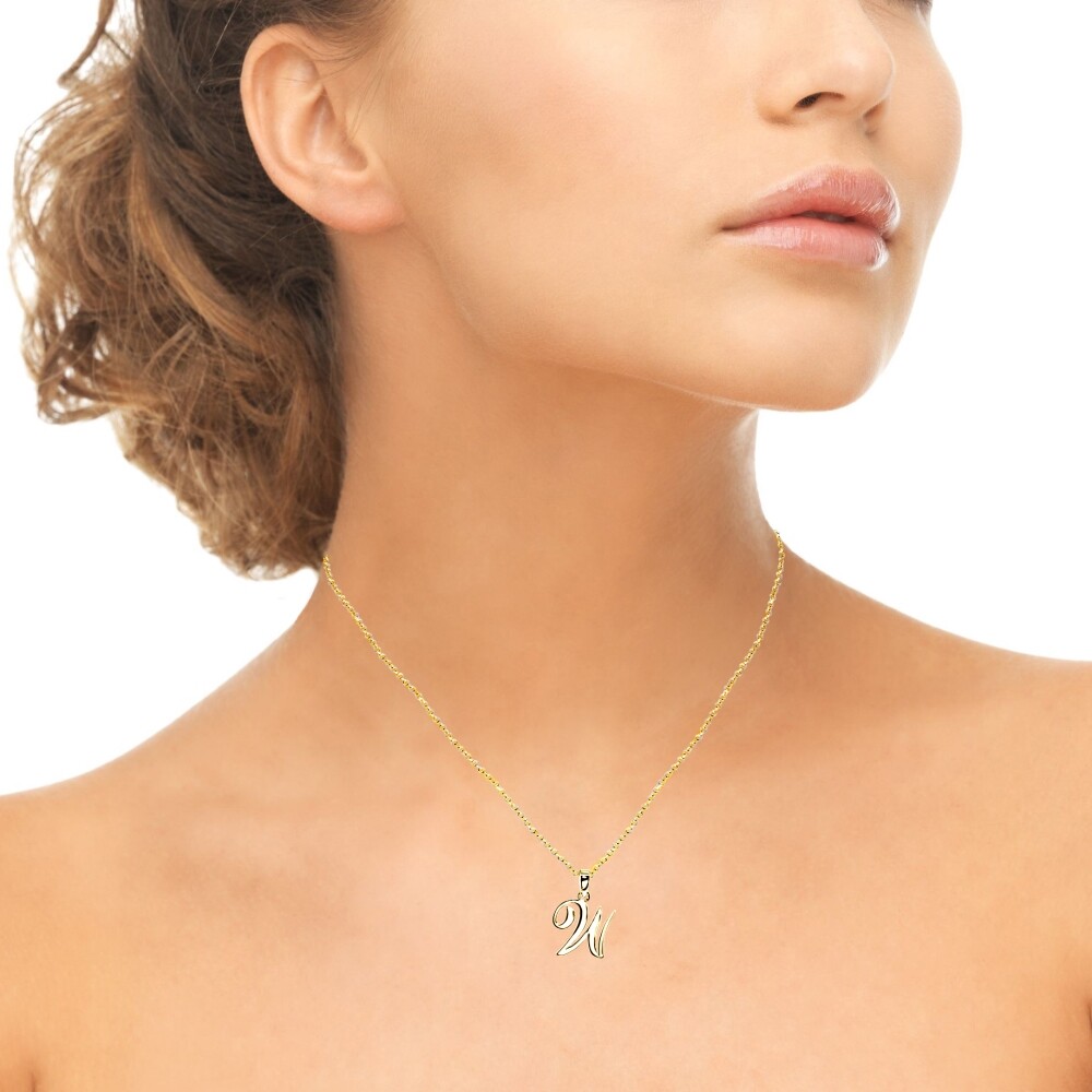 W Letter Initial Alphabet Personalized Gold Plated 925 Silver Pendant Necklace