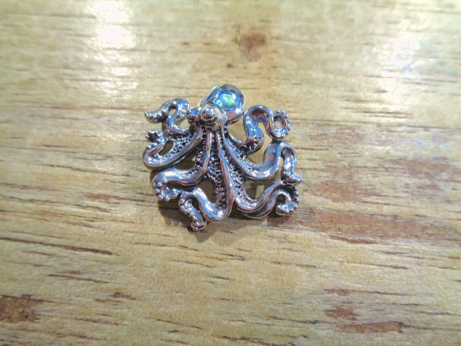 28MM OXIDIZED HEAVY 925 SILVER ABALONE HAWAIIAN HE’E TAKO OCTOPUS SLIDE PENDANT