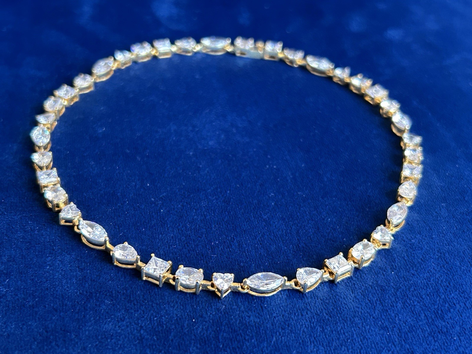 Statement Choker Tennis Necklace Multi-Cut Stones 14K Yellow Gold Plated