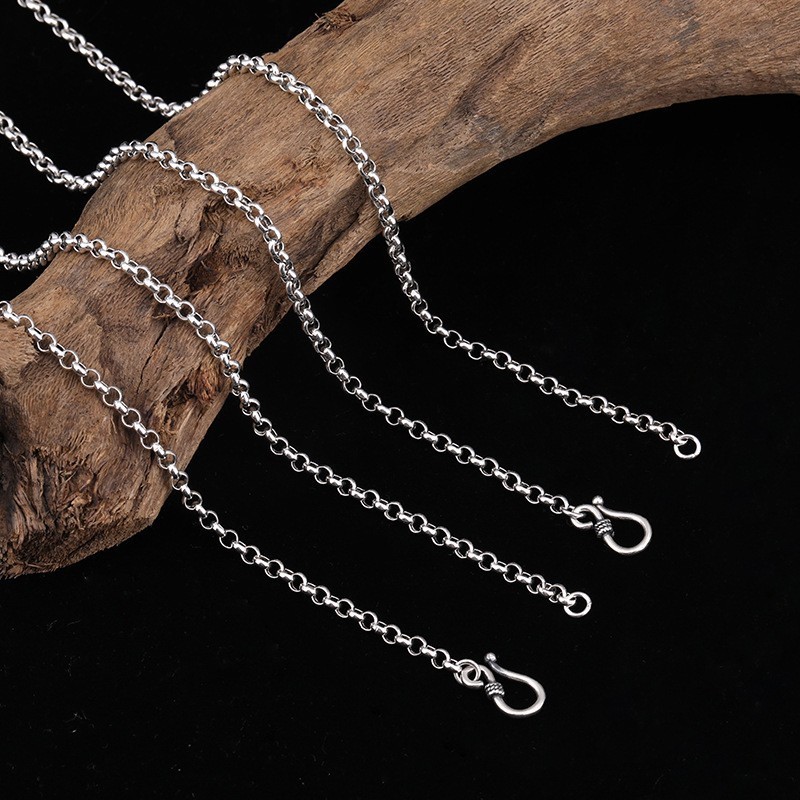 3/3.5mm Solid 925 Sterling Silver Sweater Chain Necklace Hip-hop Jewelry Men