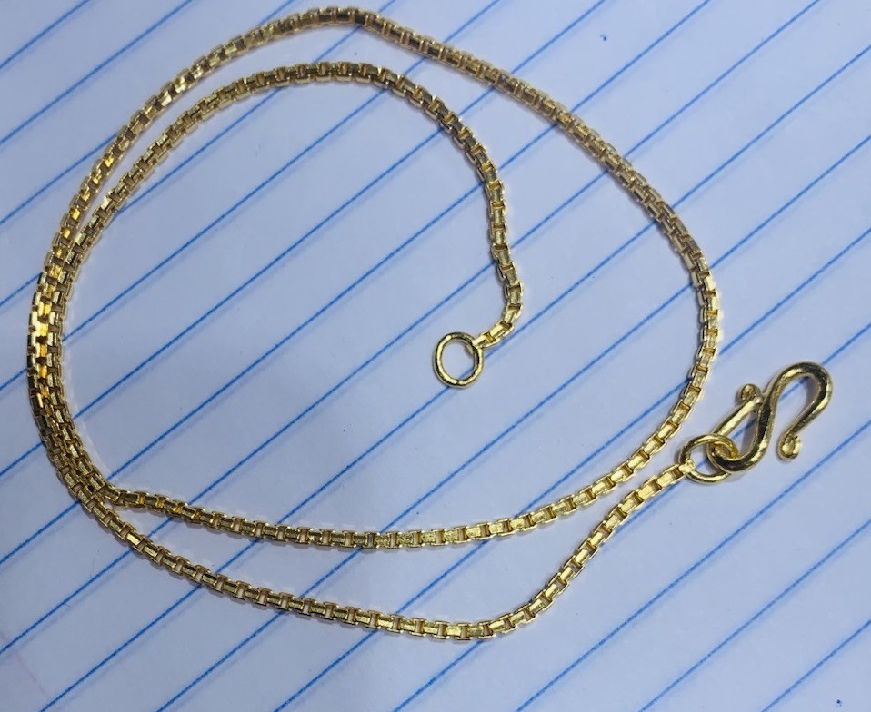 24k Solid Yellow Gold Box Link Chain Necklace 11.5Grams 15.65Inches (1.8mm)