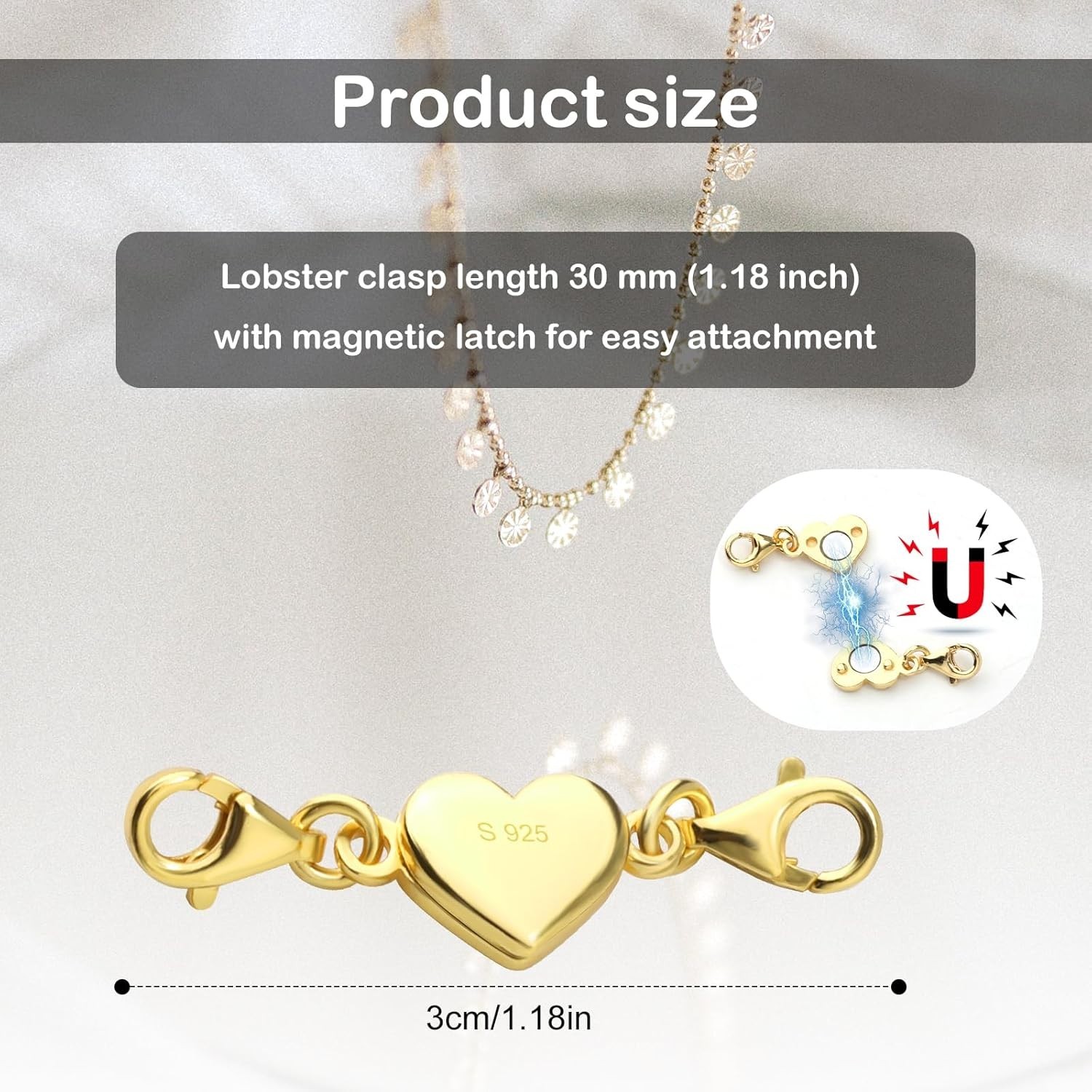 14K Gold Heart Magnetic Necklace Clasp and Closure Double Lobster Clasp