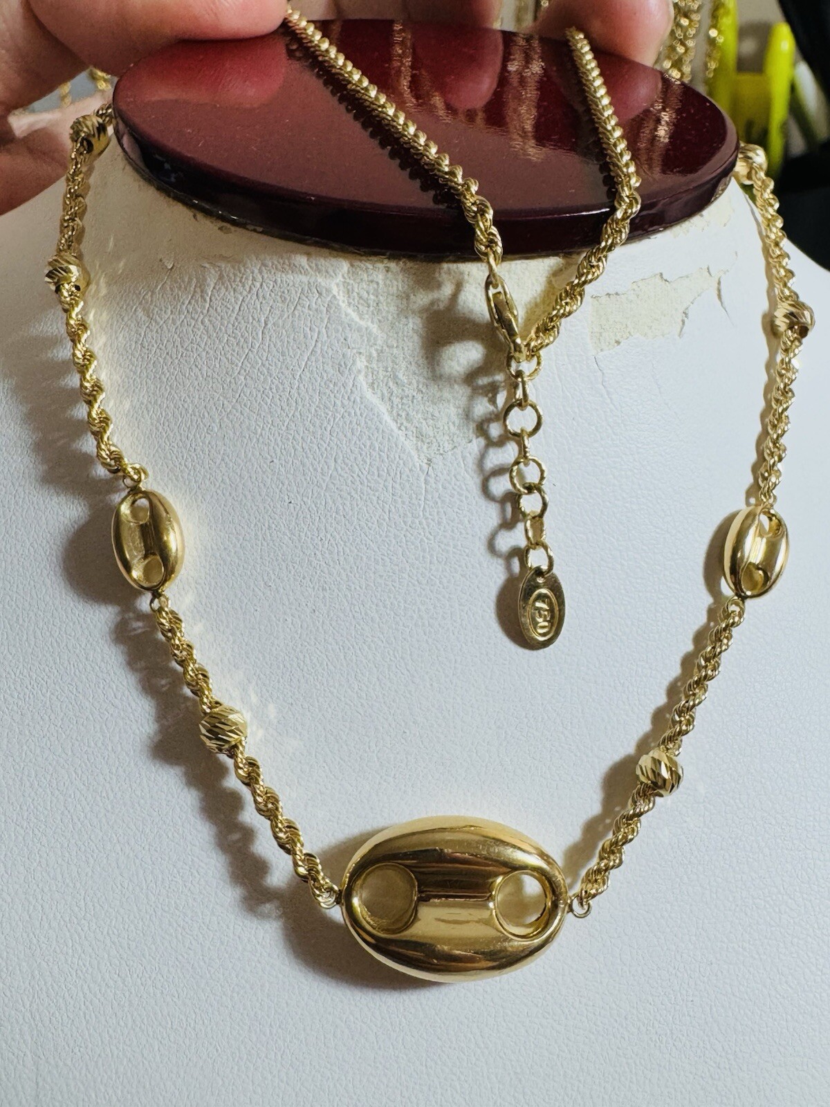 New 18K 750 Dubai Yellow Solid Gold Puff Necklace 17.5” -17” Inch 6g 2.5mm