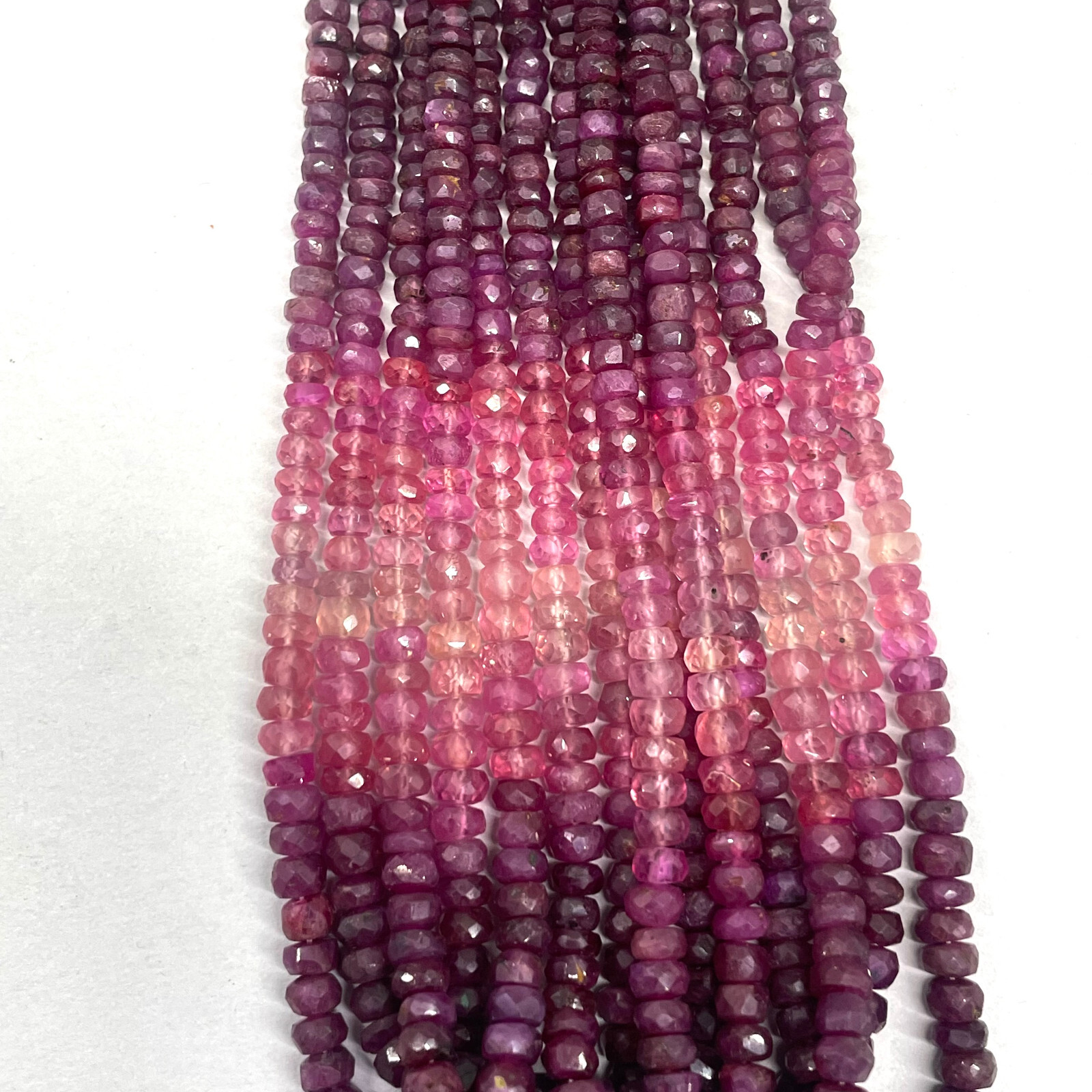 18″ Natural Ruby Necklace 3-4mm Shaded Facetted Beads 925 Silver Clasp