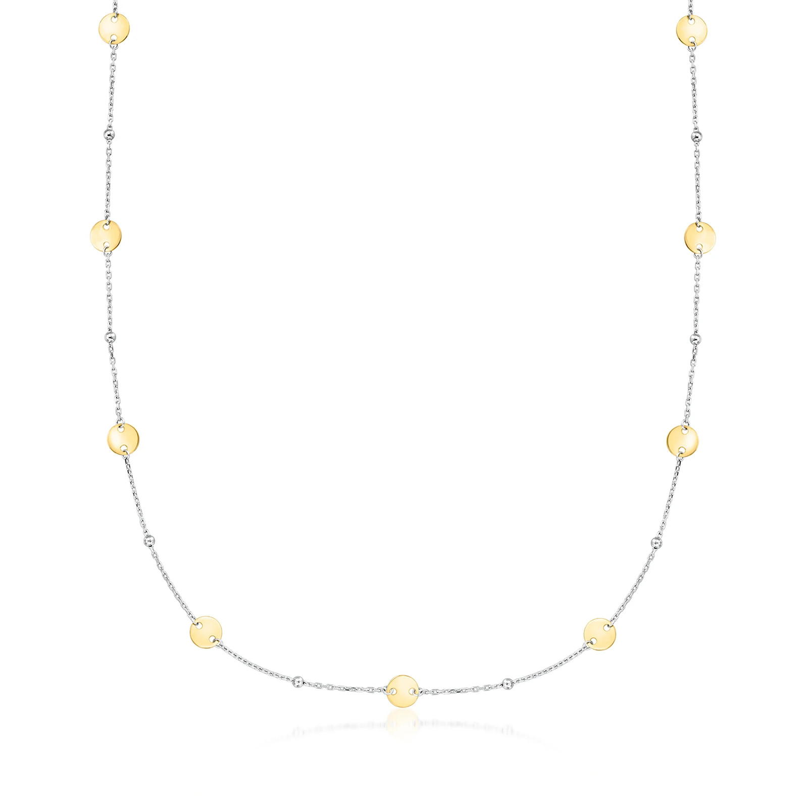Sterling Silver and 18kt Gold Over Sterling Bead and Disc Station Necklace