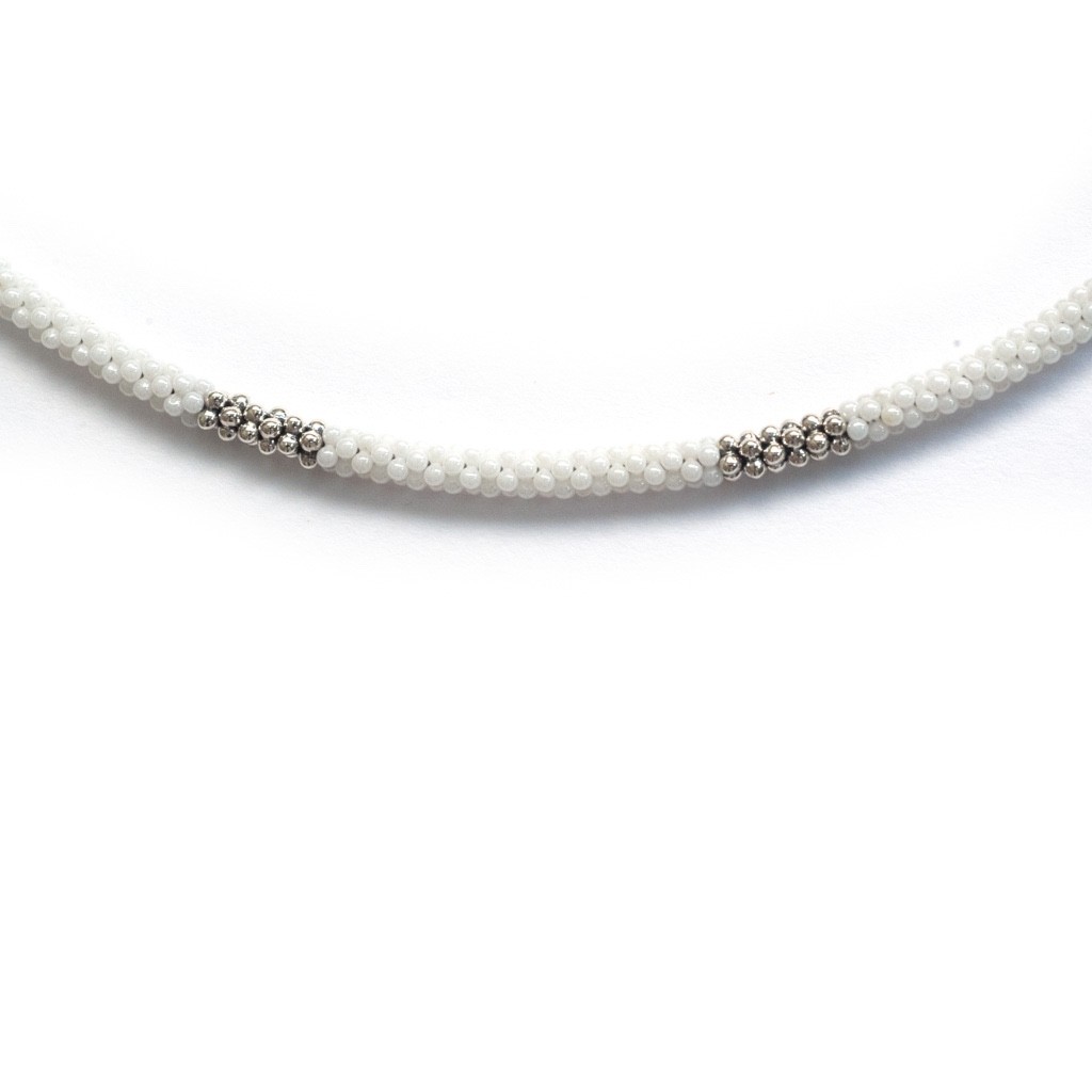 LAGOS White Ceramic Sterling Silver Caviar 12 Station 3mm Rope 16″ Necklace