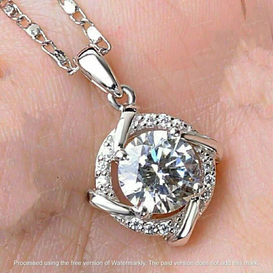 3Ct Round Cut Lab Created Diamond Engagement Halo Pendant 14K White Gold Plated