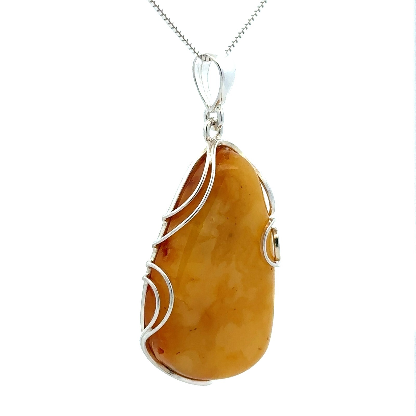 Sterling Silver White/Butterscotch Baltic Amber Pendant (1 x 2 3/8 Inch)