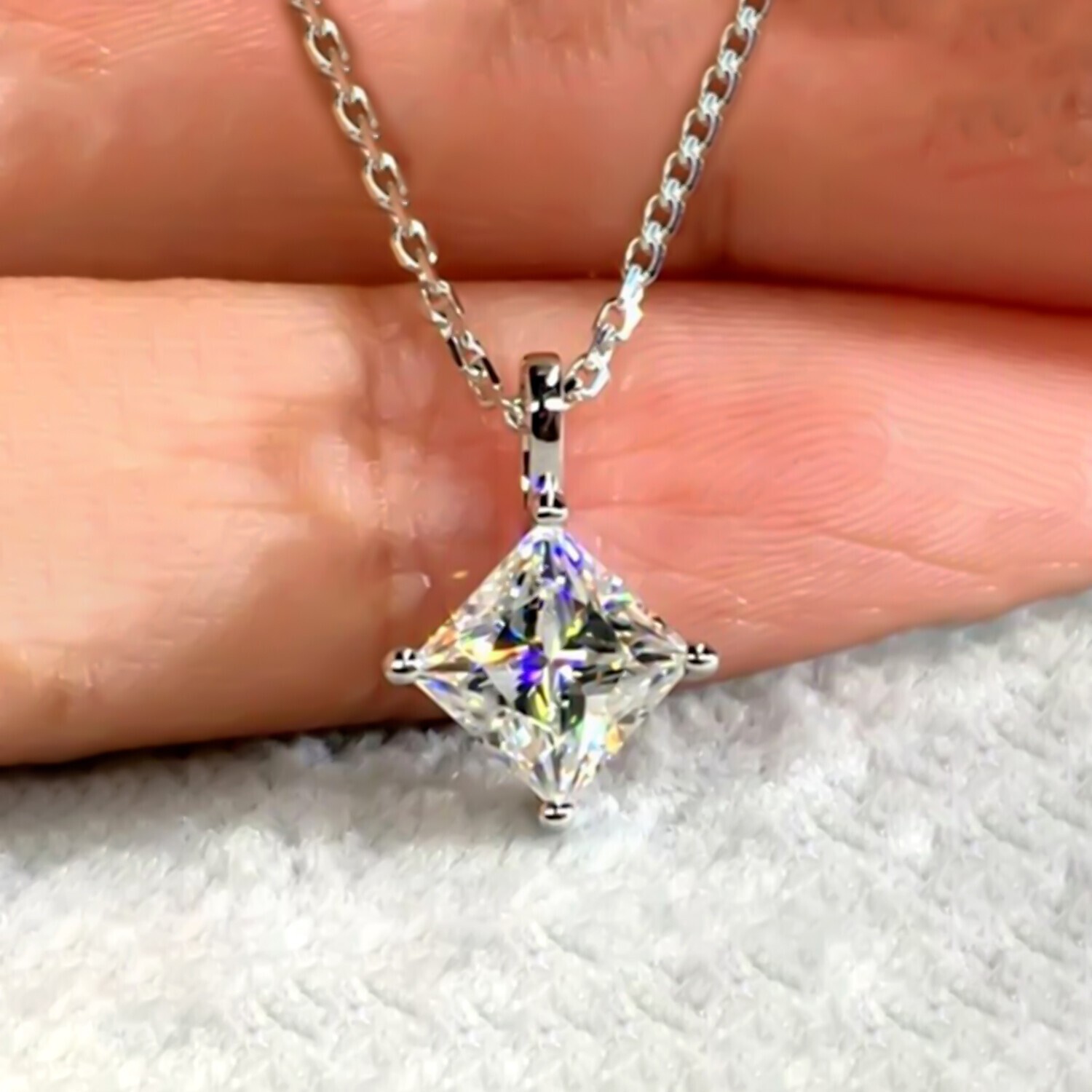 3.50 Ct Princess Cut White Diamond Pendant in 925 Silver Birthday Gift