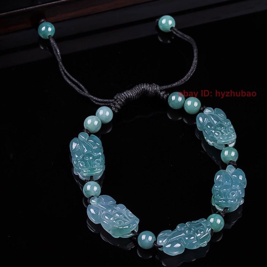 Certified Natural Burma Grade A Jade jadeite Carving PiXiu Beads Lucky Bracelet