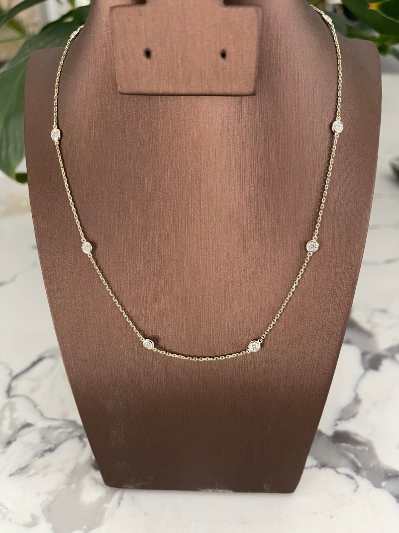 Best Offer! Round Natural Diamond By The Yard Station Necklace 14k Yellow Gold