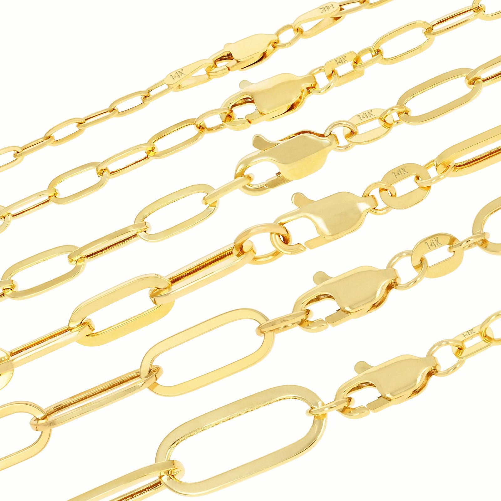 14k Yellow Gold Paperclip 2mm-7mm Chain Bracelet Necklace Mens Womens 7″-24″